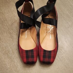 Jessica Simpson Plaid Ballet Flats with Black Straps